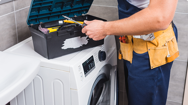 image of my plumber company employee taking plumbing tools out of box